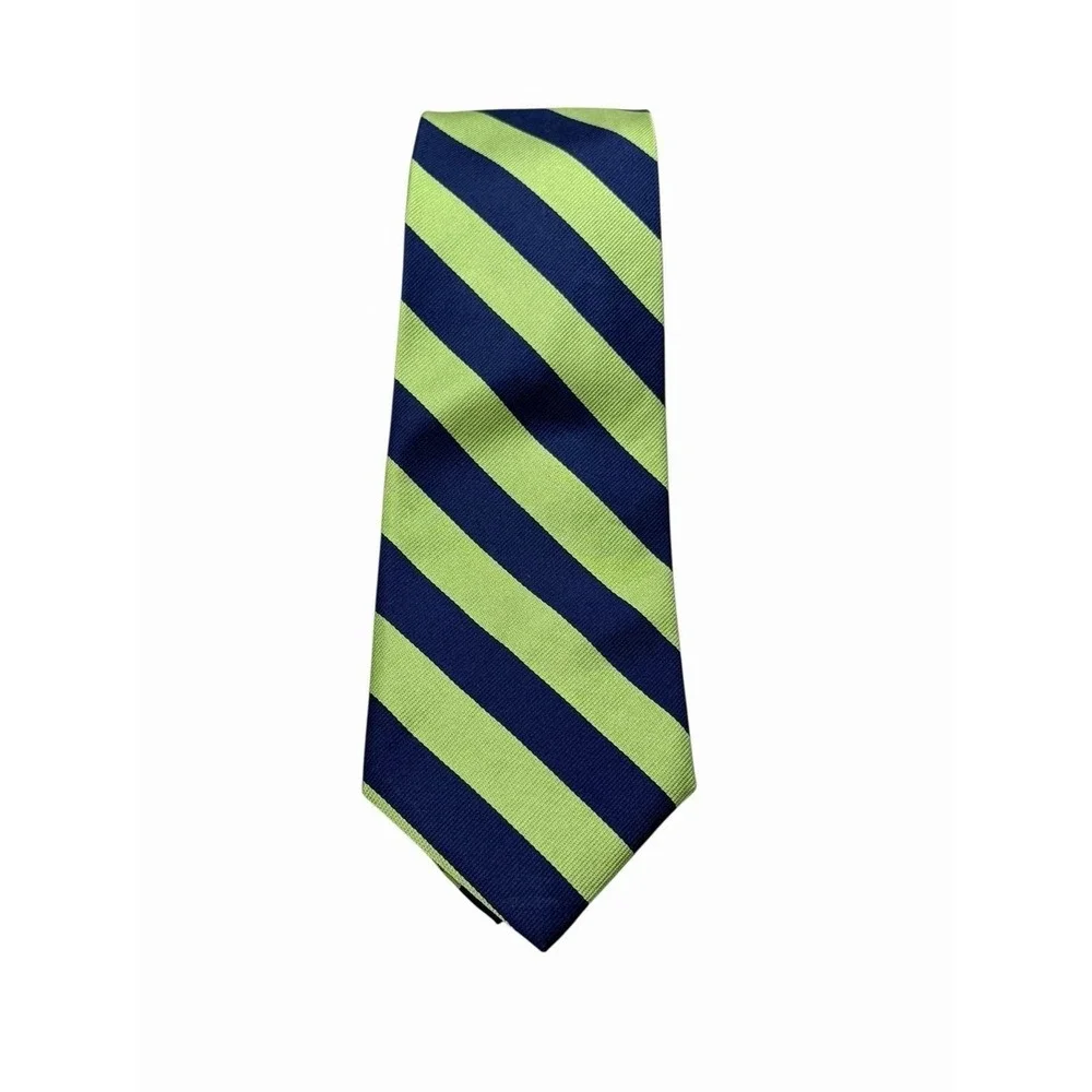 J Crew Silk Tie Mens Blue Green Repp Striped Ivy League Vintage PreppyUSA VTG